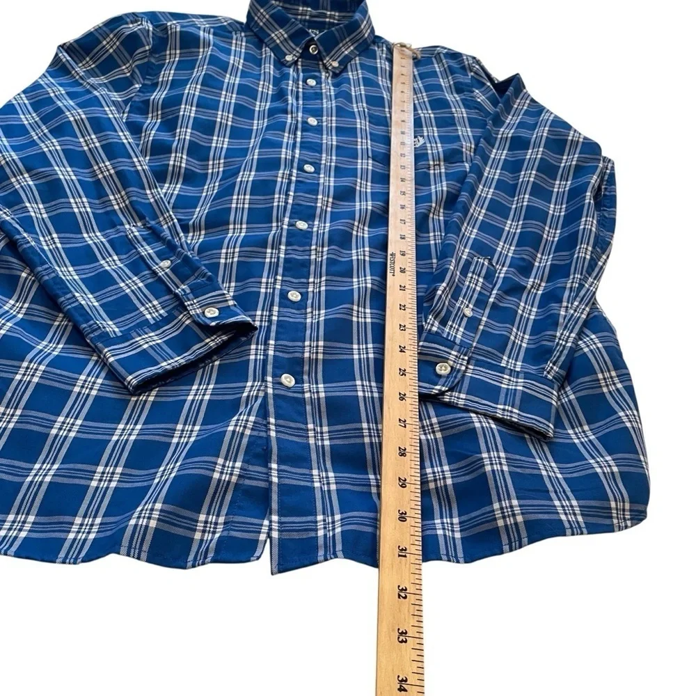 Chaps Easy Care Twill Blue/White Checked Mens Shirt -Size Large - Picture 2 of 9